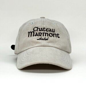 Chateau Marmont Faux Suede Dad Hat – Minimalist Hotel Logo Cap, Neutral Streetwe